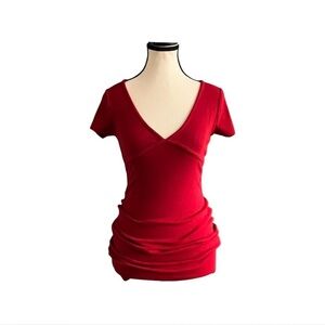 Garage Y2K style Red V-neck short sleeve ribbed mini dress